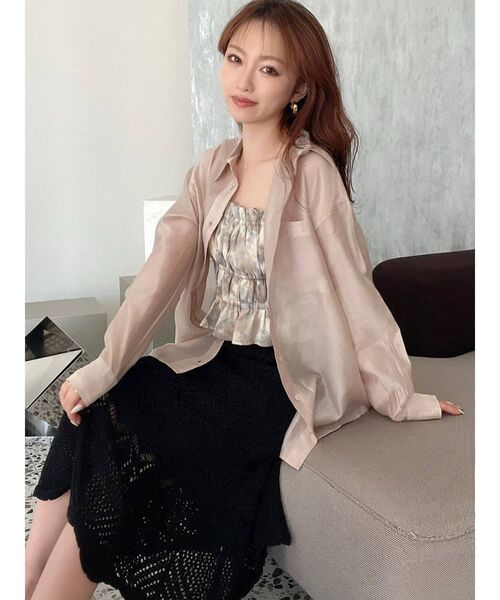 RESEXXY（リゼクシー）の「ミディアムシアーシャツ（シャツ/ブラウス・レディース・ホワイト/ライトグレー/ブラック/ピンク/ベージュ・FREE）」の6枚目の写真