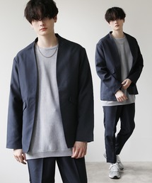 ポリトロ ノーカラージャケット&テーパードパンツ セットアップ