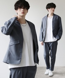 ポリトロ ノーカラージャケット&テーパードパンツ セットアップ