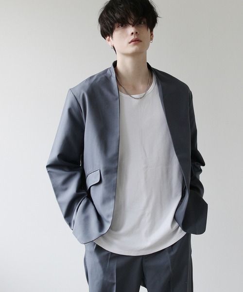 セール】ポリトロ ノーカラージャケット＆テーパードパンツ