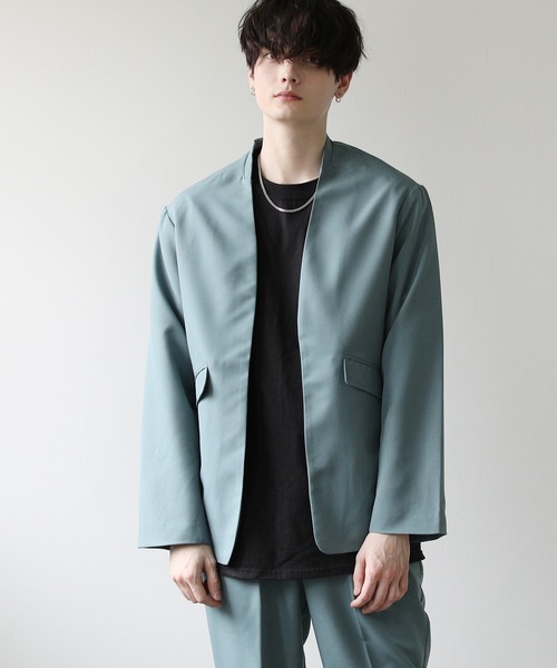 セール】ポリトロ ノーカラージャケット＆テーパードパンツ