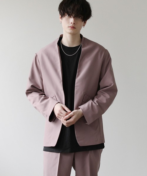 セール】ポリトロ ノーカラージャケット＆テーパードパンツ