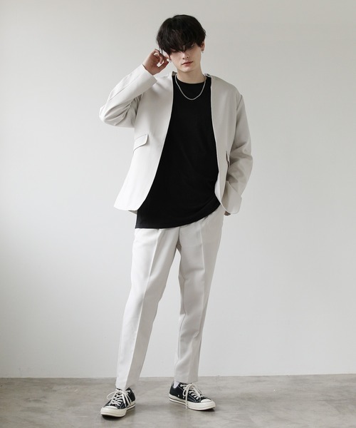 ASTRONOMY（アストロノミー）の「ポリトロ ノーカラージャケット＆テーパードパンツ セットアップ（セットアップ・メンズ・ブラック/ネイビー/ブラウン/グリーン/アイボリー/ブルーグレー/ラベンダー/スモークグレー/グレー系その他/ブラウン系その他・S/M/L/XL）」の12枚目の写真