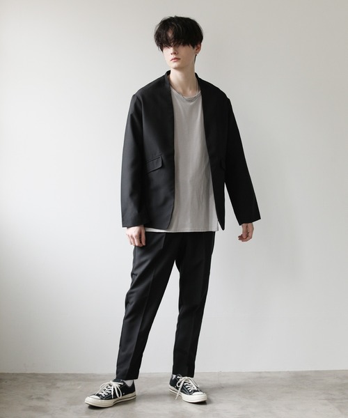 ASTRONOMY（アストロノミー）の「ポリトロ ノーカラージャケット＆テーパードパンツ セットアップ（セットアップ・メンズ・ブラック/ネイビー/ブラウン/グリーン/アイボリー/ブルーグレー/ラベンダー/スモークグレー/グレー系その他/ブラウン系その他・S/M/L/XL）」の17枚目の写真