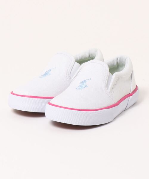 POLO RALPH LAUREN(ポロ ラルフ ローレン)の「【POLO Ralph Lauren】【キッズ】ワンポイント 刺繍 キャンバス スニーカー(BAL HARBOUR Ⅱ)(RF100885)(EL)(スリッポン・キッズ・ホワイト/ネイビー・15.0cm/16.0cm/14.0cm/13.0cm)」の2枚目の写真