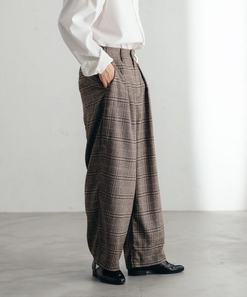 epnok（エプノック）の「チェックバギーワイドパンツ（スラックス・メンズ・ベージュ/ブラウン/グレー・SMALL/MEDIUM/LARGE）」の5枚目の写真