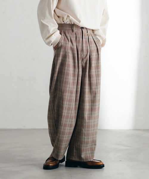 epnok（エプノック）の「チェックバギーワイドパンツ（スラックス・メンズ・ベージュ/ブラウン/グレー・SMALL/MEDIUM/LARGE）」の20枚目の写真