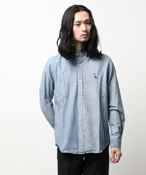 BOHEMIANS(ボヘミアンズ)の「BOHEMIANS/ボヘミアンズ MIX COL CHAMBREY B/D L/S SHIRTS ミックスカラーシャンブレーボタンダウンシャツ(シャツ/ブラウス・メンズ・インディゴブルー・MEDIUM)」の1枚目の写真