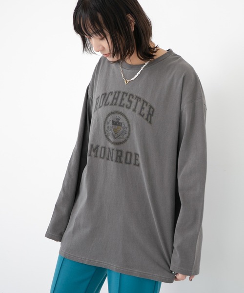 Green　Parks（グリーンパークス）の「ピグメントエンブレムチュニック（Tシャツ/カットソー・レディース・グレー/イエロー/サックスブルー・FREE）」の2枚目の写真