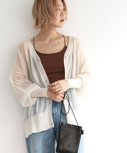 notch.(ノッチ)の「シアーVネックカーディガン(カーディガン/ボレロ・レディース・ホワイト/ブラック・M)」の3枚目の写真