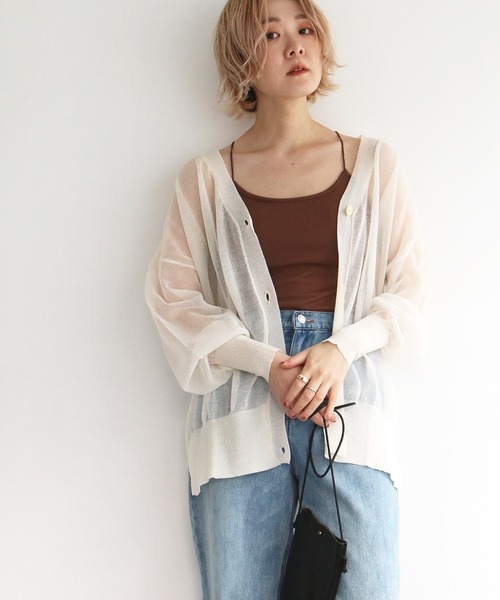 notch.(ノッチ)の「シアーVネックカーディガン(カーディガン/ボレロ・レディース・ホワイト/ブラック・M)」の4枚目の写真