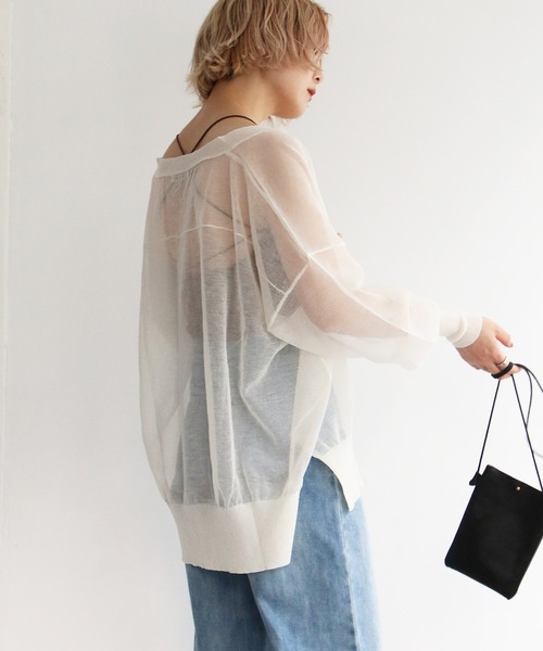 notch.(ノッチ)の「シアーVネックカーディガン(カーディガン/ボレロ・レディース・ホワイト/ブラック・M)」の5枚目の写真