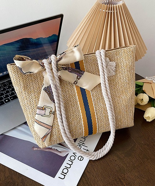 En serio TOKYO（エンソリオトーキョー）の「【SELECT a.c.c】スカーフ付き麦わら風トートバッグ/oku-bag-430-12（トートバッグ・レディース・その他4/その他3/その他1/その他2・FREE）」の2枚目の写真