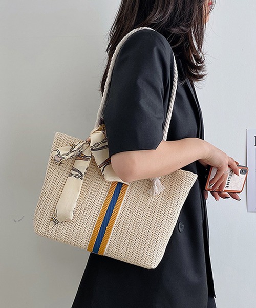 En serio TOKYO（エンソリオトーキョー）の「【SELECT a.c.c】スカーフ付き麦わら風トートバッグ/oku-bag-430-12（トートバッグ・レディース・その他4/その他3/その他1/その他2・FREE）」の3枚目の写真
