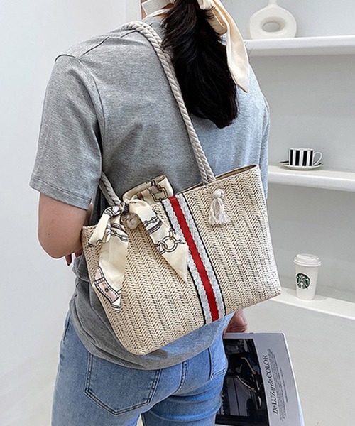 En serio TOKYO（エンソリオトーキョー）の「【SELECT a.c.c】スカーフ付き麦わら風トートバッグ/oku-bag-430-12（トートバッグ・レディース・その他4/その他3/その他1/その他2・FREE）」の4枚目の写真