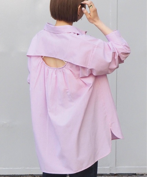 tiptop(ティップトップ)の「バックシャンストライプBIGシャツ(シャツ/ブラウス・レディース・ピンク/ブルー/グリーン/サックスブルー・FREE)」の4枚目の写真