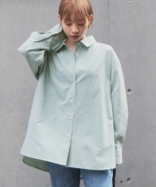tiptop(ティップトップ)の「バックシャンストライプBIGシャツ(シャツ/ブラウス・レディース・ピンク/ブルー/グリーン/サックスブルー・FREE)」の5枚目の写真