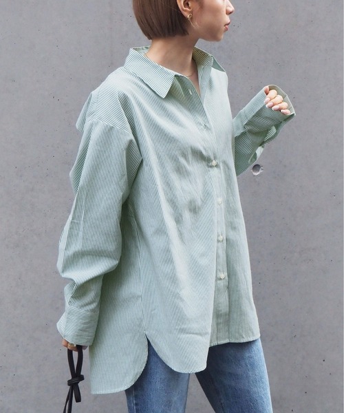 tiptop(ティップトップ)の「バックシャンストライプBIGシャツ(シャツ/ブラウス・レディース・ピンク/ブルー/グリーン/サックスブルー・FREE)」の6枚目の写真