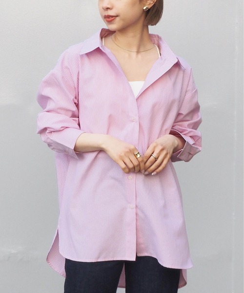 tiptop(ティップトップ)の「バックシャンストライプBIGシャツ(シャツ/ブラウス・レディース・ピンク/ブルー/グリーン/サックスブルー・FREE)」の14枚目の写真