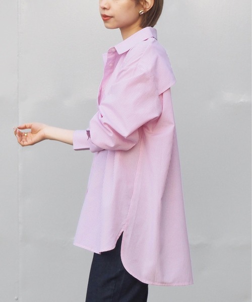 tiptop(ティップトップ)の「バックシャンストライプBIGシャツ(シャツ/ブラウス・レディース・ピンク/ブルー/グリーン/サックスブルー・FREE)」の13枚目の写真