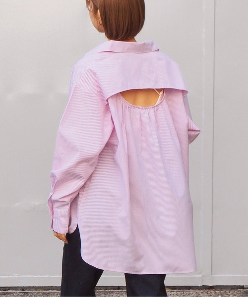 tiptop(ティップトップ)の「バックシャンストライプBIGシャツ(シャツ/ブラウス・レディース・ピンク/ブルー/グリーン/サックスブルー・FREE)」の12枚目の写真