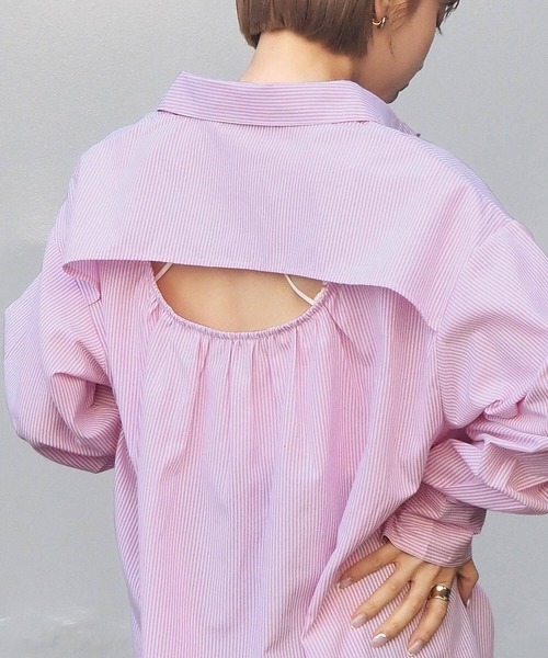 tiptop(ティップトップ)の「バックシャンストライプBIGシャツ(シャツ/ブラウス・レディース・ピンク/ブルー/グリーン/サックスブルー・FREE)」の11枚目の写真