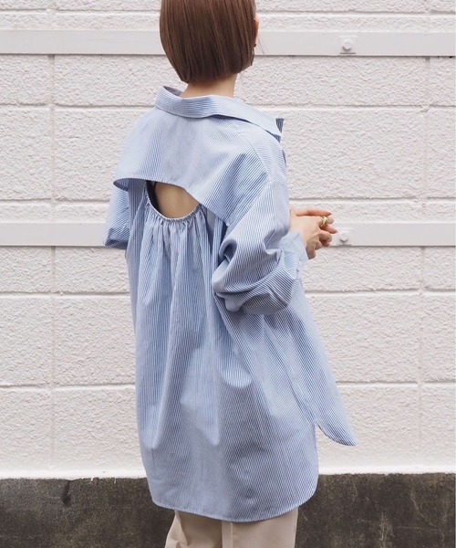 tiptop(ティップトップ)の「バックシャンストライプBIGシャツ(シャツ/ブラウス・レディース・ピンク/ブルー/グリーン/サックスブルー・FREE)」の18枚目の写真