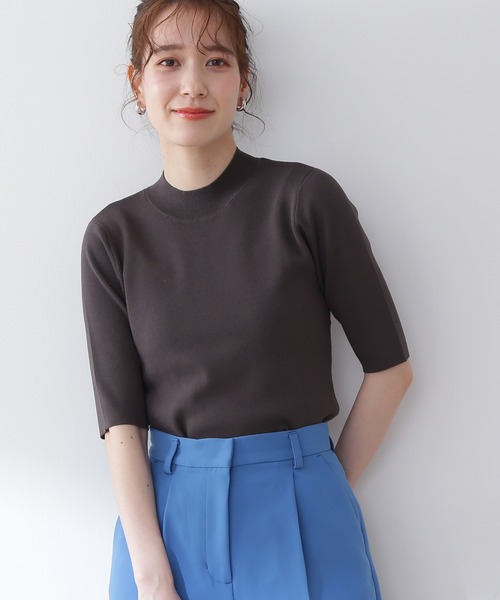 N.（N. Natural Beauty Basic）（エヌエヌナチュラルビューティーベーシック）の「◆総針ボトルネック５分袖ニット（ニット/セーター・レディース・ブラック/ブラウン/レッド/ブルー/クリーム・MEDIUM）」の3枚目の写真