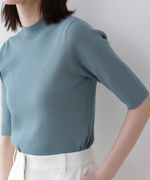 N.（N. Natural Beauty Basic）（エヌエヌナチュラルビューティーベーシック）の「◆総針ボトルネック５分袖ニット（ニット/セーター・レディース・ブラック/ブラウン/レッド/ブルー/クリーム・MEDIUM）」の12枚目の写真