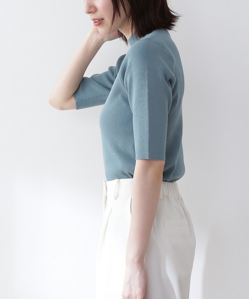 N.（N. Natural Beauty Basic）（エヌエヌナチュラルビューティーベーシック）の「◆総針ボトルネック５分袖ニット（ニット/セーター・レディース・ブラック/ブラウン/レッド/ブルー/クリーム・MEDIUM）」の9枚目の写真