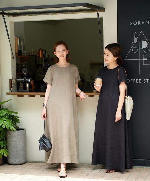 JOURNAL STANDARD リネンハーフスリーブマキシフレアワンピース 追加》リネンハーフスリーブマキシフレアワンピース
