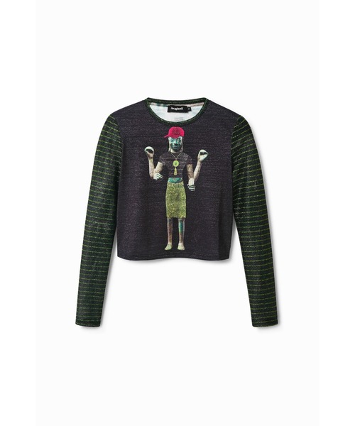 Desigual（デシグアル）の「digital collage stripe tshirt / デジタルコラージュストライプ Tシャツ（Tシャツ/カットソー・レディース・ブラック・L/M/S/XL/XS）」の3枚目の写真