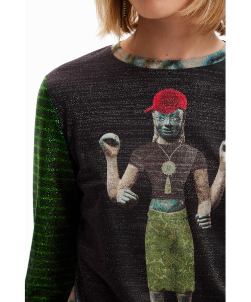 Desigual（デシグアル）の「digital collage stripe tshirt / デジタルコラージュストライプ Tシャツ（Tシャツ/カットソー・レディース・ブラック・L/M/S/XL/XS）」の4枚目の写真