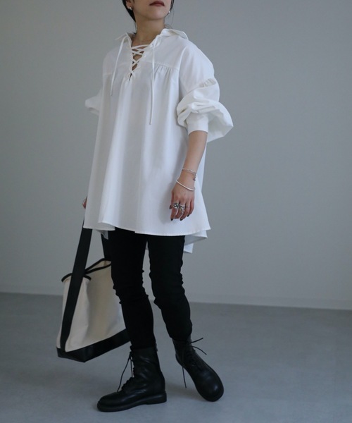 ap retro（アプレトロ）の「スピンドルチュニックシャツ（シャツ/ブラウス・レディース・ホワイト/ブラック・FREE）」の18枚目の写真
