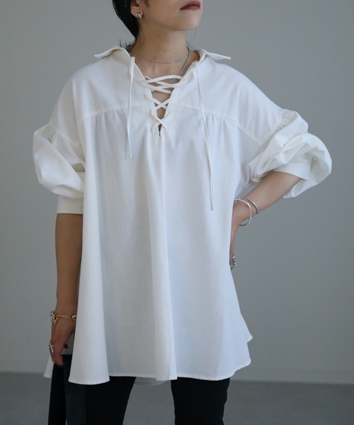 ap retro（アプレトロ）の「スピンドルチュニックシャツ（シャツ/ブラウス・レディース・ホワイト/ブラック・FREE）」の14枚目の写真