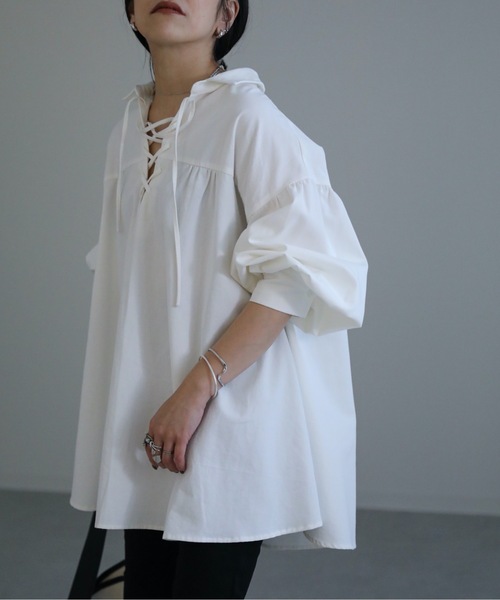 ap retro（アプレトロ）の「スピンドルチュニックシャツ（シャツ/ブラウス・レディース・ホワイト/ブラック・FREE）」の17枚目の写真