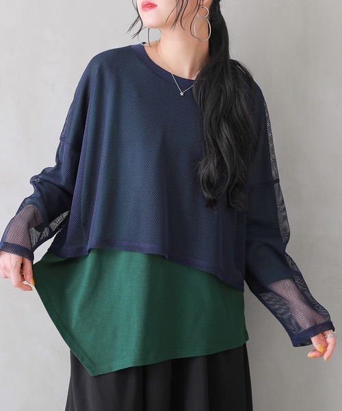 osharewalker（オシャレウォーカー）の「【廃盤】『メッシュドッキングカットソー』（Tシャツ/カットソー・レディース・ネイビー/ブラック・FREE）」の10枚目の写真