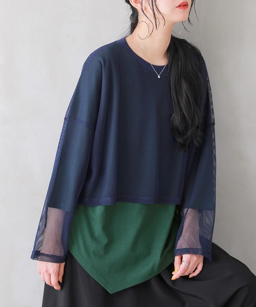 osharewalker（オシャレウォーカー）の「【廃盤】『メッシュドッキングカットソー』（Tシャツ/カットソー・レディース・ネイビー/ブラック・FREE）」の11枚目の写真