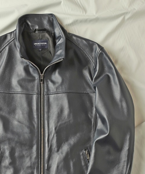 UNION STATION（ユニオンステーション）の「【EFFORTLESS】ラムレザースタンドカラージャケット（ライダースジャケット・メンズ・ブラック/ネイビー・LL/S/M/L）」の2枚目の写真