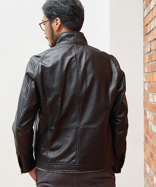 UNION STATION（ユニオンステーション）の「【EFFORTLESS】ラムレザースタンドカラージャケット（ライダースジャケット・メンズ・ブラック/ネイビー・LL/S/M/L）」の10枚目の写真