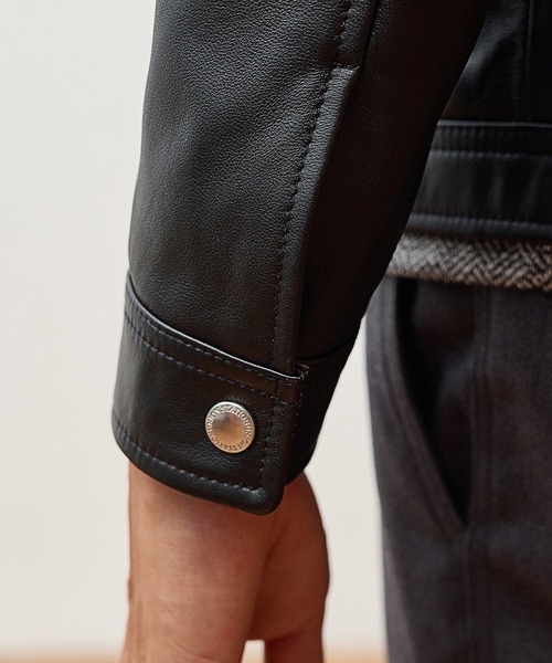 UNION STATION（ユニオンステーション）の「【EFFORTLESS】ラムレザースタンドカラージャケット（ライダースジャケット・メンズ・ブラック/ネイビー・LL/S/M/L）」の12枚目の写真