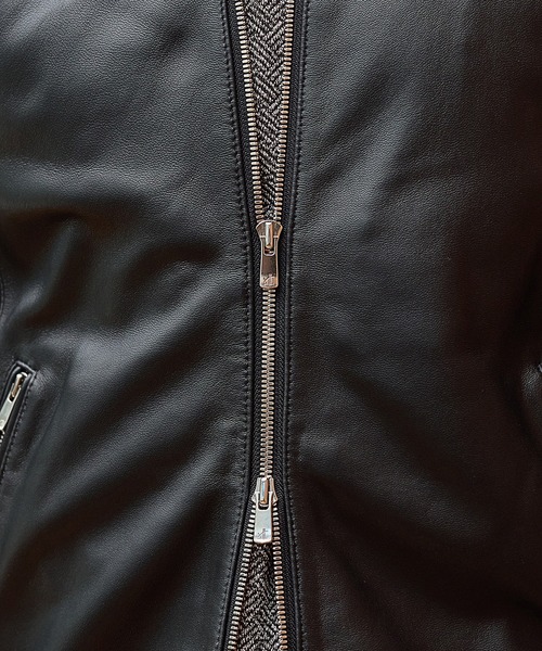 UNION STATION（ユニオンステーション）の「【EFFORTLESS】ラムレザースタンドカラージャケット（ライダースジャケット・メンズ・ブラック/ネイビー・LL/S/M/L）」の14枚目の写真