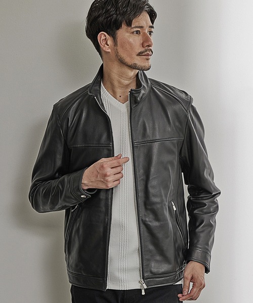 UNION STATION（ユニオンステーション）の「【EFFORTLESS】ラムレザースタンドカラージャケット（ライダースジャケット・メンズ・ブラック/ネイビー・LL/S/M/L）」の15枚目の写真