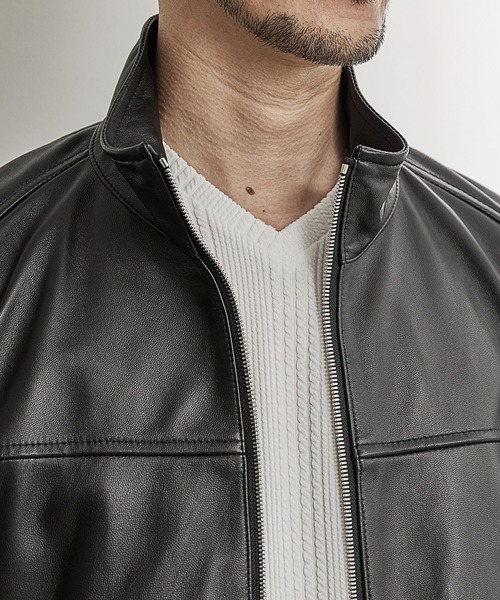 UNION STATION（ユニオンステーション）の「【EFFORTLESS】ラムレザースタンドカラージャケット（ライダースジャケット・メンズ・ブラック/ネイビー・LL/S/M/L）」の19枚目の写真