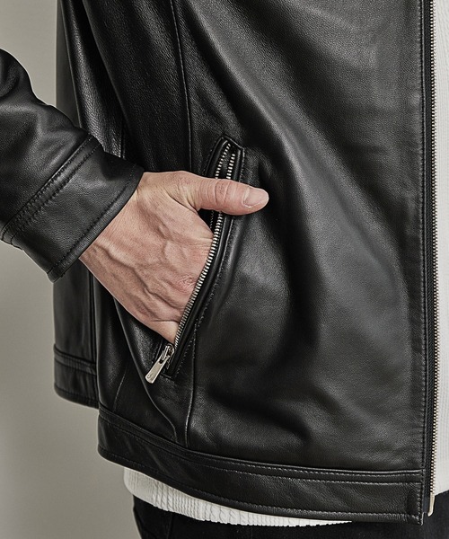 UNION STATION（ユニオンステーション）の「【EFFORTLESS】ラムレザースタンドカラージャケット（ライダースジャケット・メンズ・ブラック/ネイビー・LL/S/M/L）」の20枚目の写真
