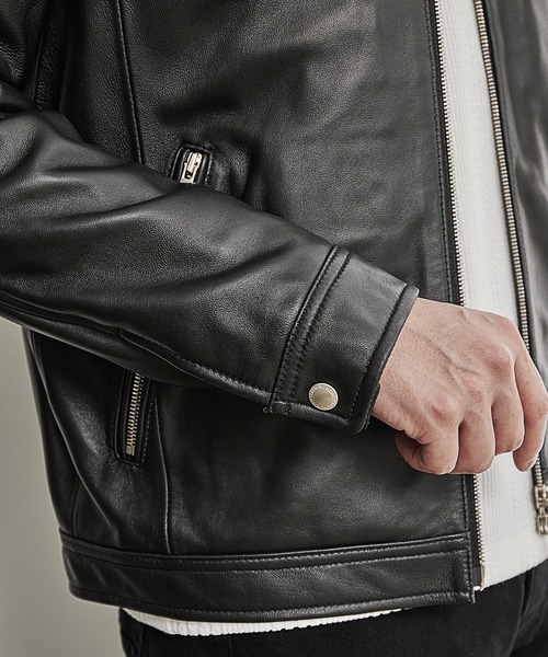 UNION STATION（ユニオンステーション）の「【EFFORTLESS】ラムレザースタンドカラージャケット（ライダースジャケット・メンズ・ブラック/ネイビー・LL/S/M/L）」の21枚目の写真