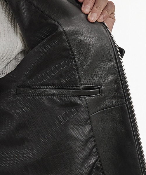 UNION STATION（ユニオンステーション）の「【EFFORTLESS】ラムレザースタンドカラージャケット（ライダースジャケット・メンズ・ブラック/ネイビー・LL/S/M/L）」の22枚目の写真