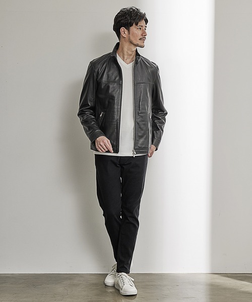 UNION STATION（ユニオンステーション）の「【EFFORTLESS】ラムレザースタンドカラージャケット（ライダースジャケット・メンズ・ブラック/ネイビー・LL/S/M/L）」の18枚目の写真