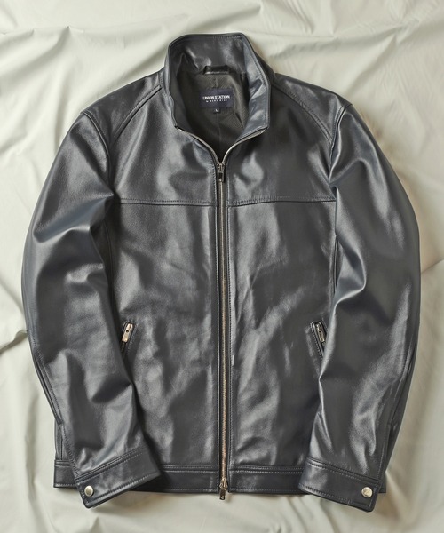 UNION STATION（ユニオンステーション）の「【EFFORTLESS】ラムレザースタンドカラージャケット（ライダースジャケット・メンズ・ブラック/ネイビー・LL/S/M/L）」の4枚目の写真