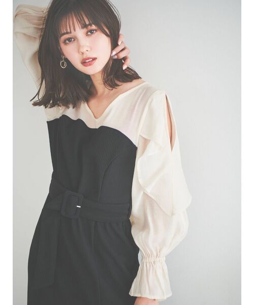 dazzlin（ダズリン）の「ラッフルカラー付長袖ドッキングカットリブワンピース（ワンピース・レディース・ブラック/ブラウン/グレー/モカ・FREE）」の8枚目の写真